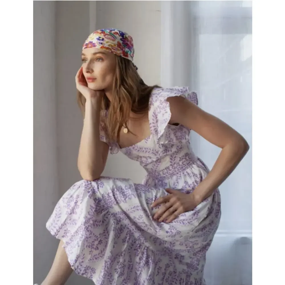 Guadalupe Designs Gianna Block Print Dress w/ Pockets in Purple Sz L - Picture 1 of 7